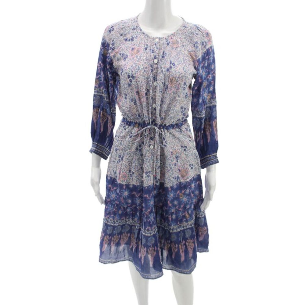 Bell Womens Floral Cotton Shirt Dress Long Sleeve Round Neck Knee Size XS
